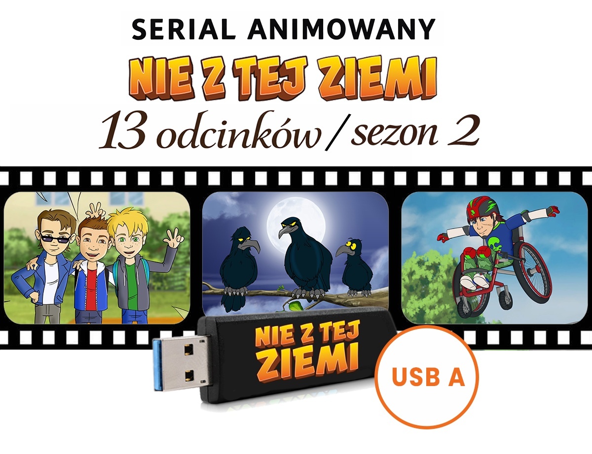 Okładka: Nie z Tej Ziemi, serial animowany, 13 odcinków, sezon 2, pendrive czarny USB-A Okładka: Nie z Tej Ziemi, serial animowany, 13 odcinków, sezon 2, pendrive czarny USB-A